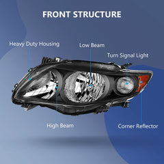 Pair Headlights Assembly For 2009-2010 Toyota For Corolla 1.8L 2.4L Black Amber 6B93BC-57
