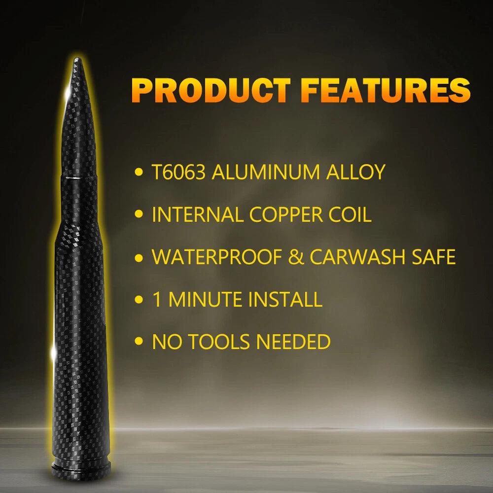 Carbon Fiber Bullet Antenna 50 Cal For Chevy Silverado 1500/2500/3500/GMC Sierra 6B93BC-57