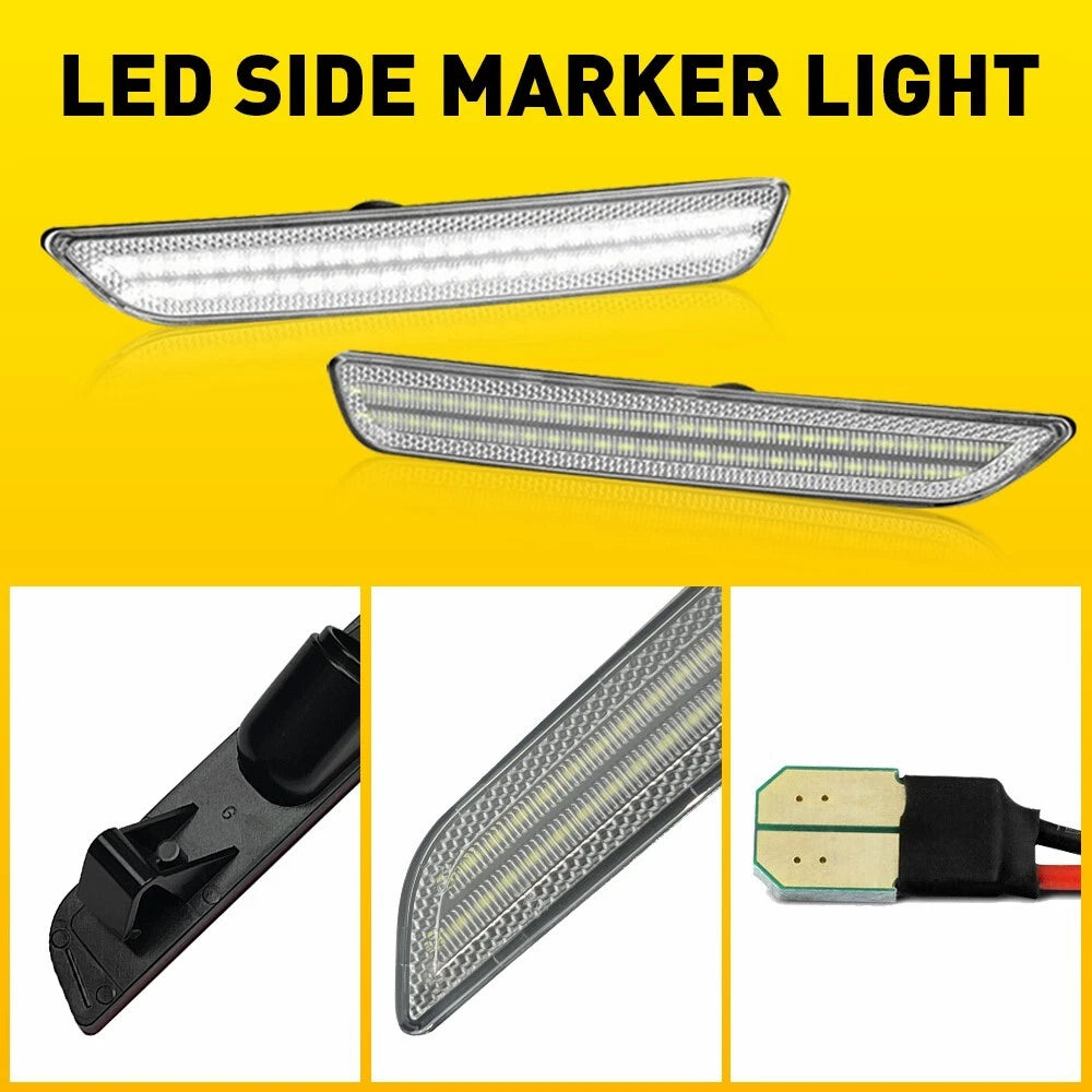 For 2010-14 Ford Mustang LED White Side Marker Light Lens Clear Front Rear 4pcs 6B93BC-57