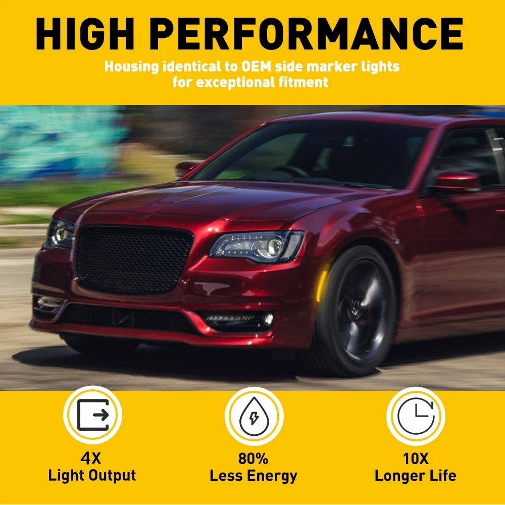 2x Amber LED Front Side Marker Lamps Reflector Lights For 2015-23 Chrysler 300 A 6B93BC-57