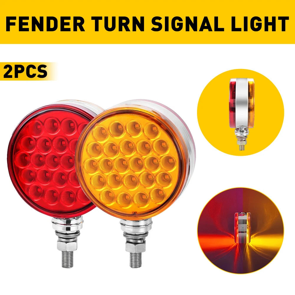 Truck 48 LED Round Dual Face Red/Amber Fender Marker Light Turn Signal Pedestal 6B93BC-57