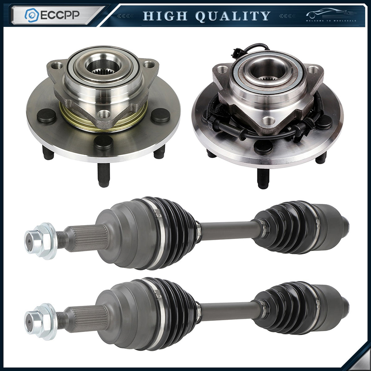 2X CV Axles + 2X Wheel Bearings Front For Dodge Ram 1500 4WD w/ Rear ABS Brakes