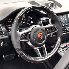 5D Carbon Fiber &Black Leather Steering Wheel Wrap Cover Fit For Porsche Cayenne