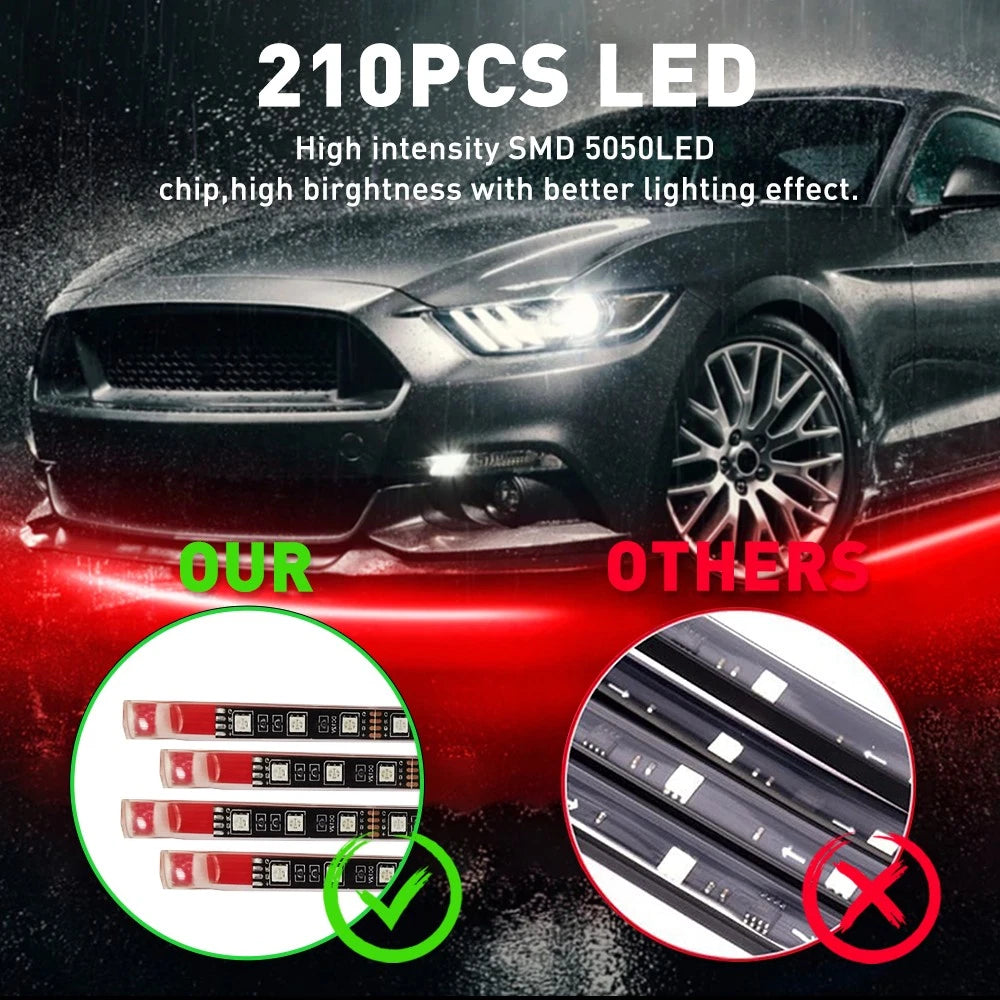 4 pcs RGB Under Car Strip Light Kit 210 LED Neon Tube Underglow Underbody System 6B93BC-57