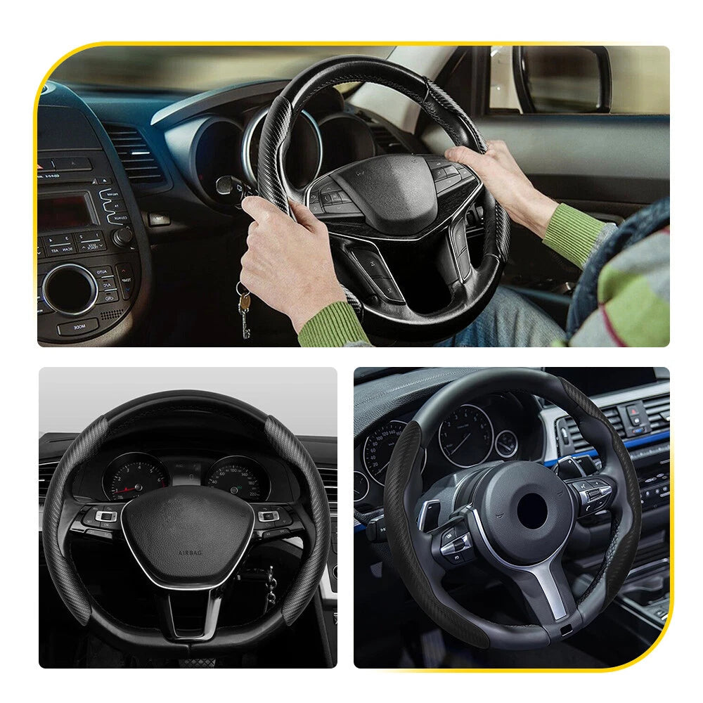37-38cm Carbon Fiber Red/Black/Brown Steering Wheel Cover Protector Non-Slip EOA 6B93BC-57