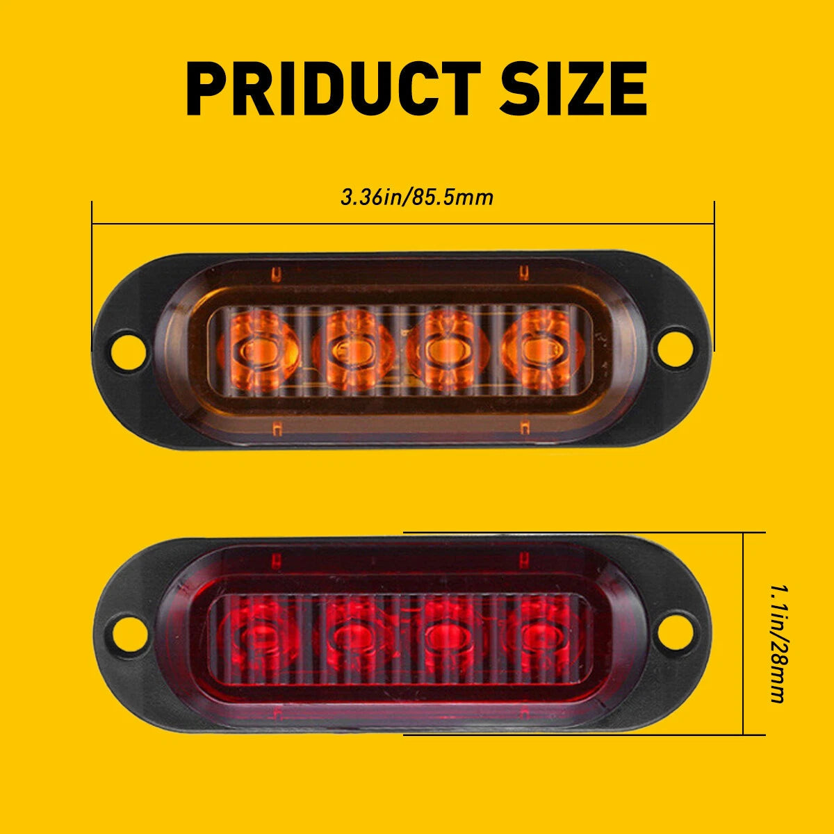 4-LED Side Marker Amber Red Lights Clearance Light Truck Trailer RV Waterproof A 6B93BC-57