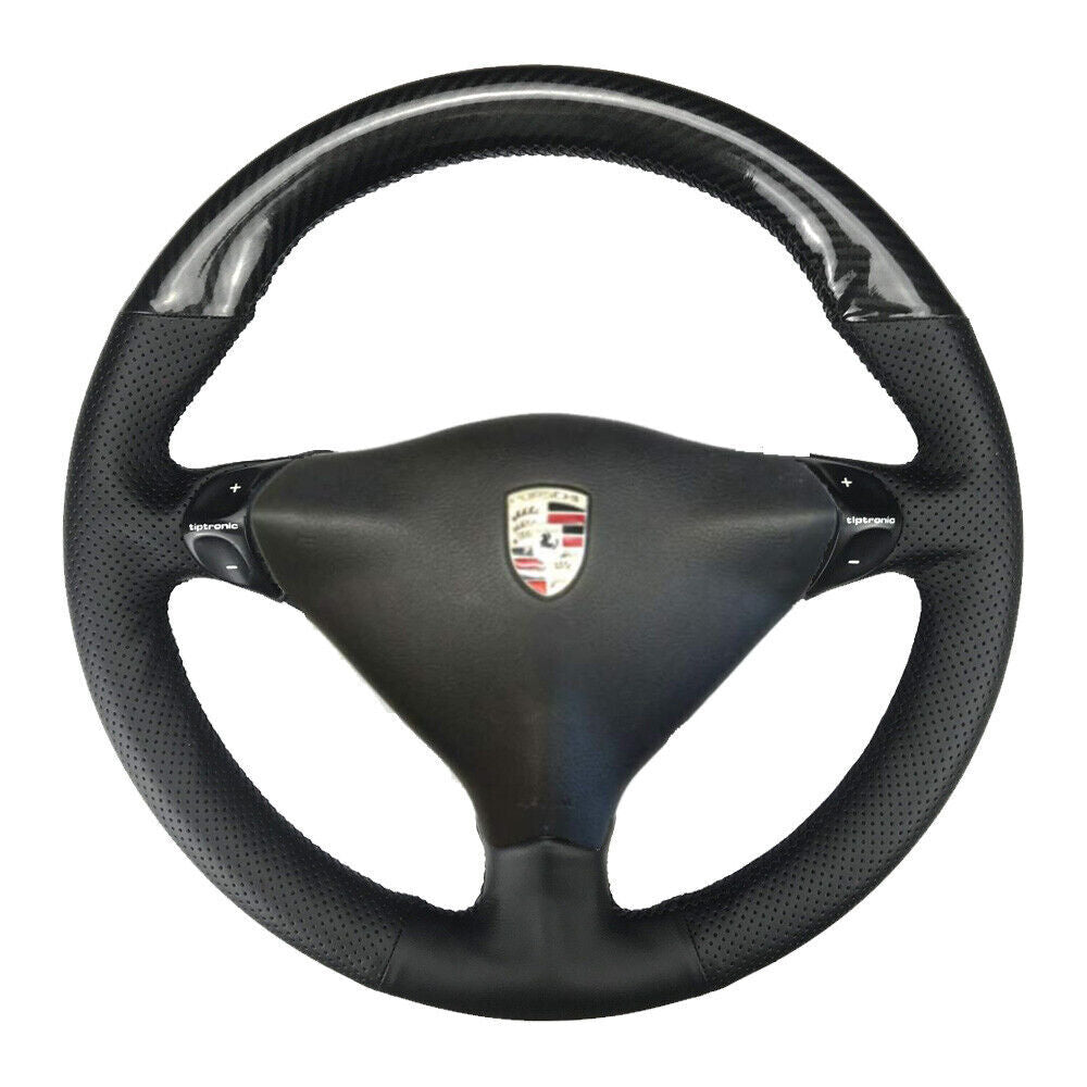 5D Carbon Fiber & Black Leather Steering Wheel Covers Wrap For Porsche 911 986