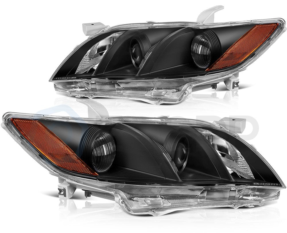 Pair Kit Headlights Assembly For 2007-2009 Toyota Camry 2.4L 3.5L Black Amber 6B93BC-57