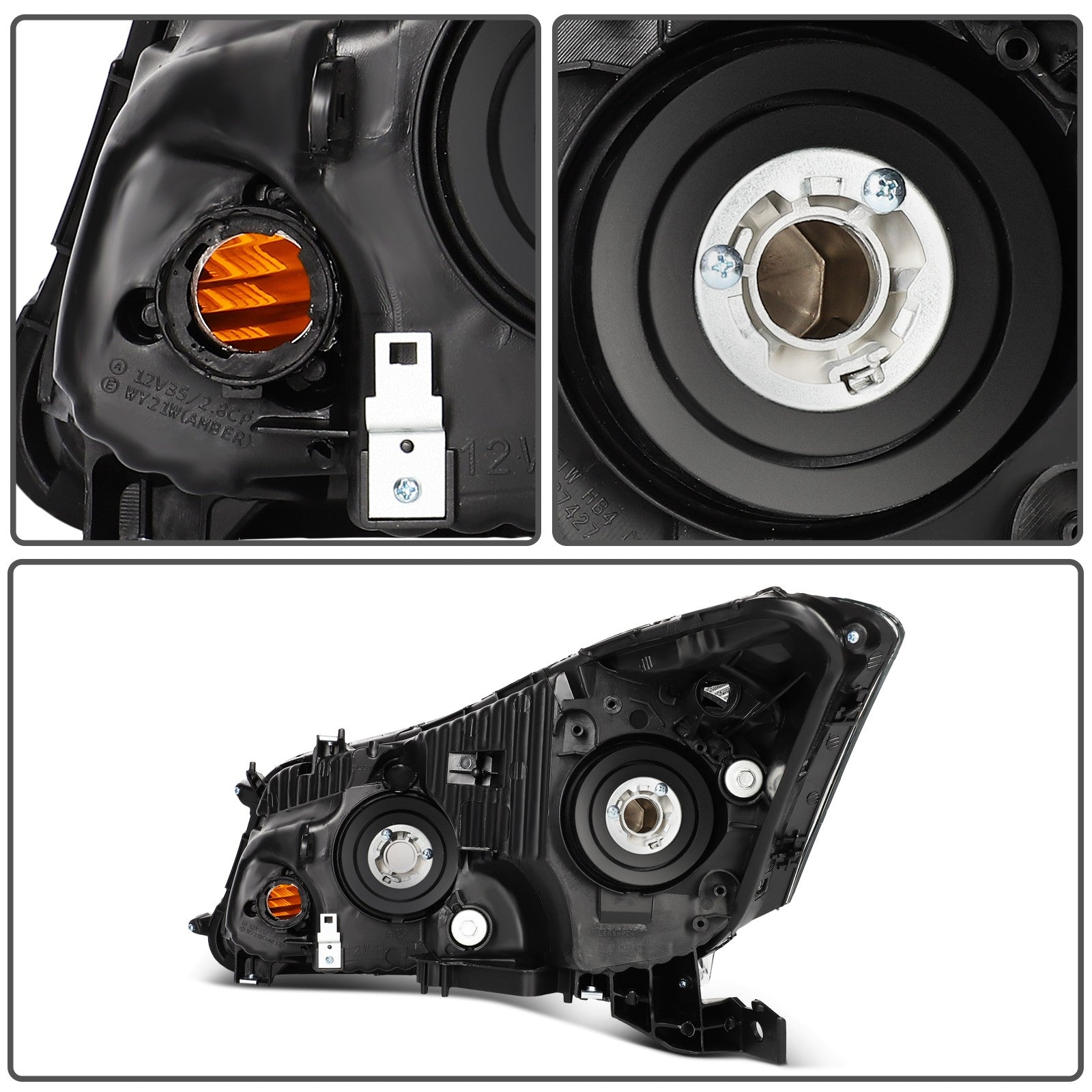 Pair Kit Headlights Assembly For 2008-2012 Honda Accord 2.4L 3.5L Black Amber 6B93BC-57