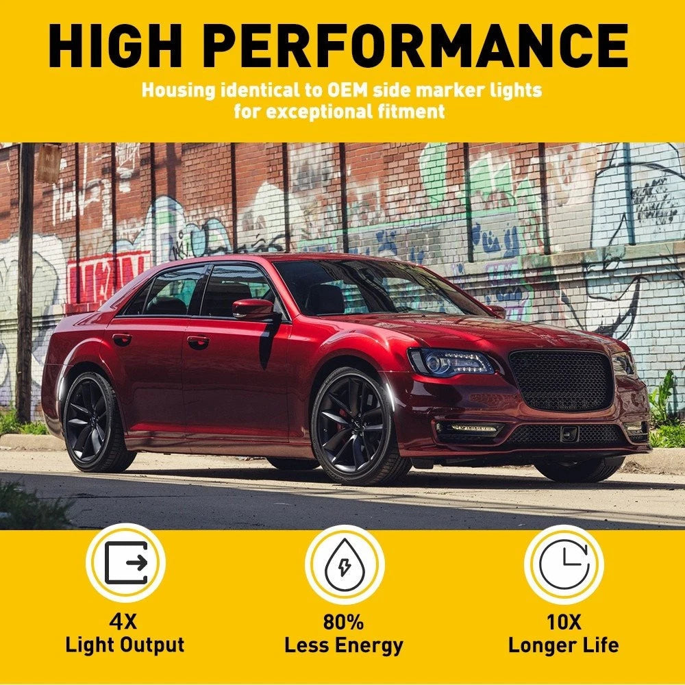 For Chrysler 300 2015-2023 White LED Rear Side Marker Lights Lamps Smoked Lens A 6B93BC-57