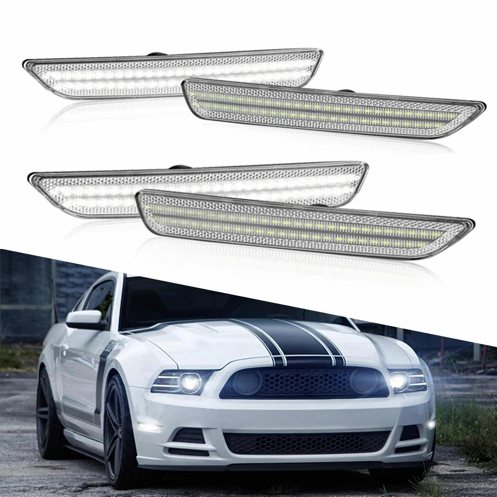 For 2010-14 Ford White Mustang LED Side Marker Light Lens Clear Front Rear 4pcs 6B93BC-57