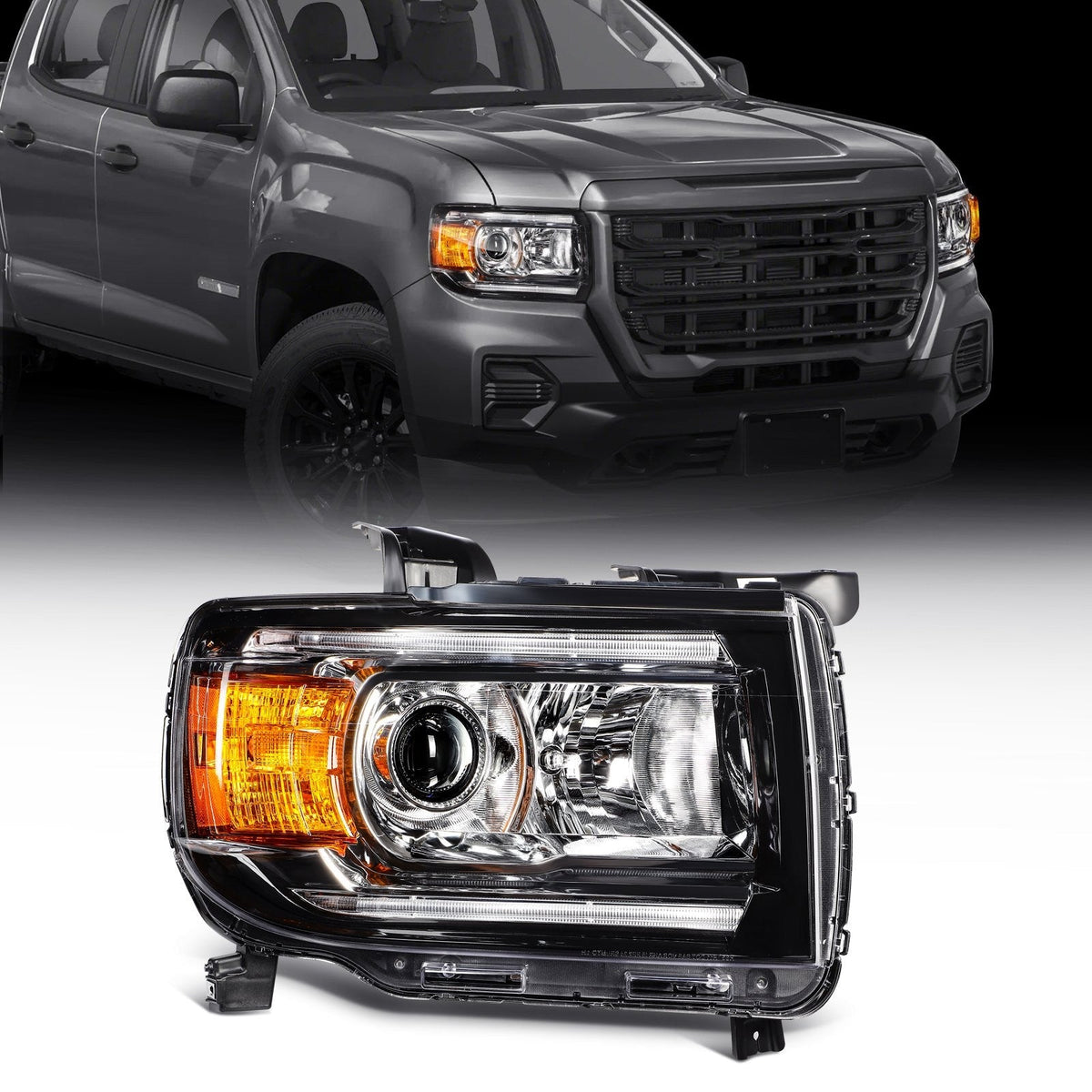 Right Side Headlight For 2015-2022 GMC Canyon 2.5L 2.8L 3.6L Black Amber 6B93BC-57