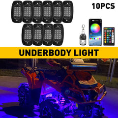 APP Control 10 Pods RGB LED Rock Light Bluetooth Kit Underbody Glow Neon Lights 6B93BC-57