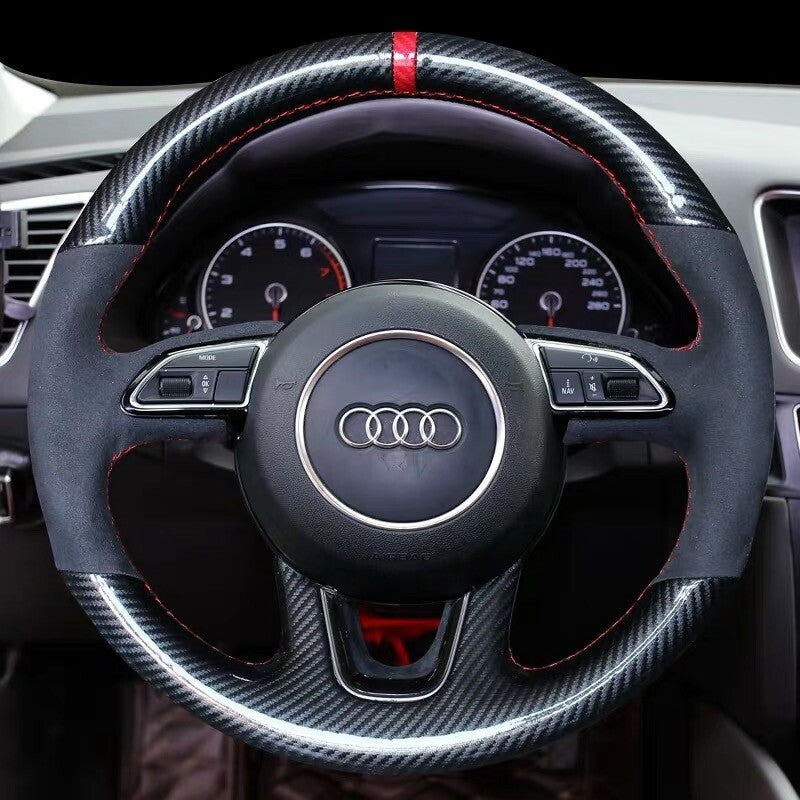 Carbon Fiber&PU Leather Steering Wheel Stitch on Wrap Cover For Audi Q7 2011-15