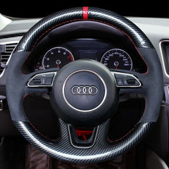 Carbon Fiber&PU Leather Steering Wheel Stitch on Wrap Cover For Audi Q7 2011-15