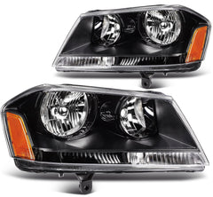 Pair Kit Halogen Headlights Assembly For 2008-2014 Dodge Avenger Black Amber KOEEP