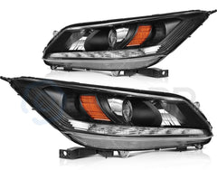 Pair Kit Halogen Headlights Assembly For 2013-2015 Honda Accord Black Amber KOEEP