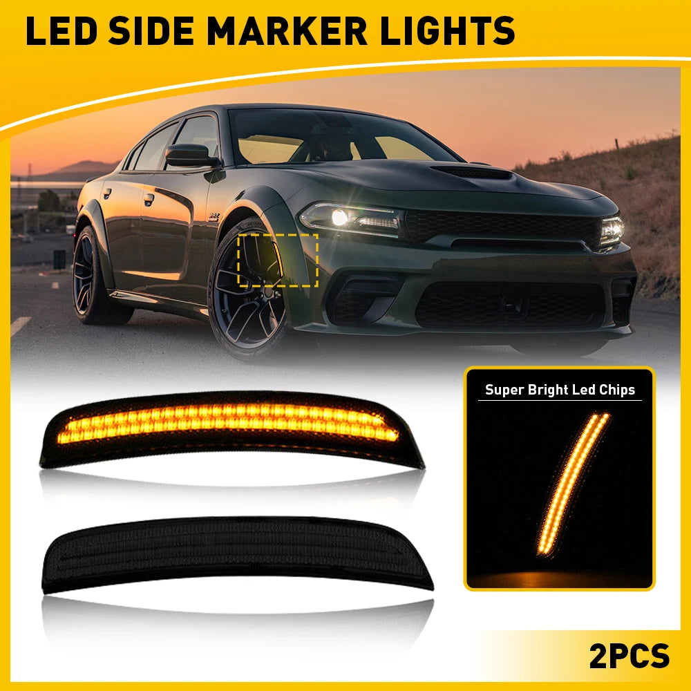 Front Bumper Smoked Amber Side Marker Signal Lights For 2015-2022 Dodge Charger 6B93BC-57