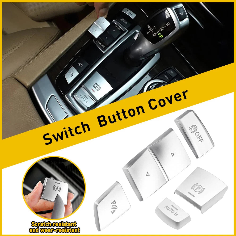 5pcs/Set Handbrake Auto Hold Switch Button Cover Trim For BMW 5 6 7 X3 X5 X6 F10 6B93BC-57