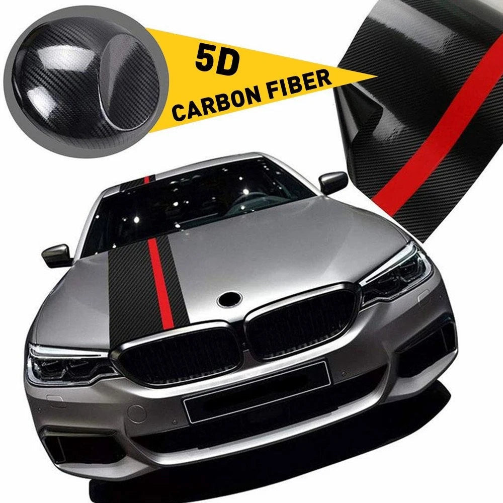 Universal Rally Car Racing Stripes Front Hood 5D Carbon Fiber Decal Wrap Sticker 6B93BC-57