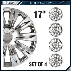 ECCPP Set of 4 Hub Caps Silver with Snap-On Retention Rings For 17 inch Tires