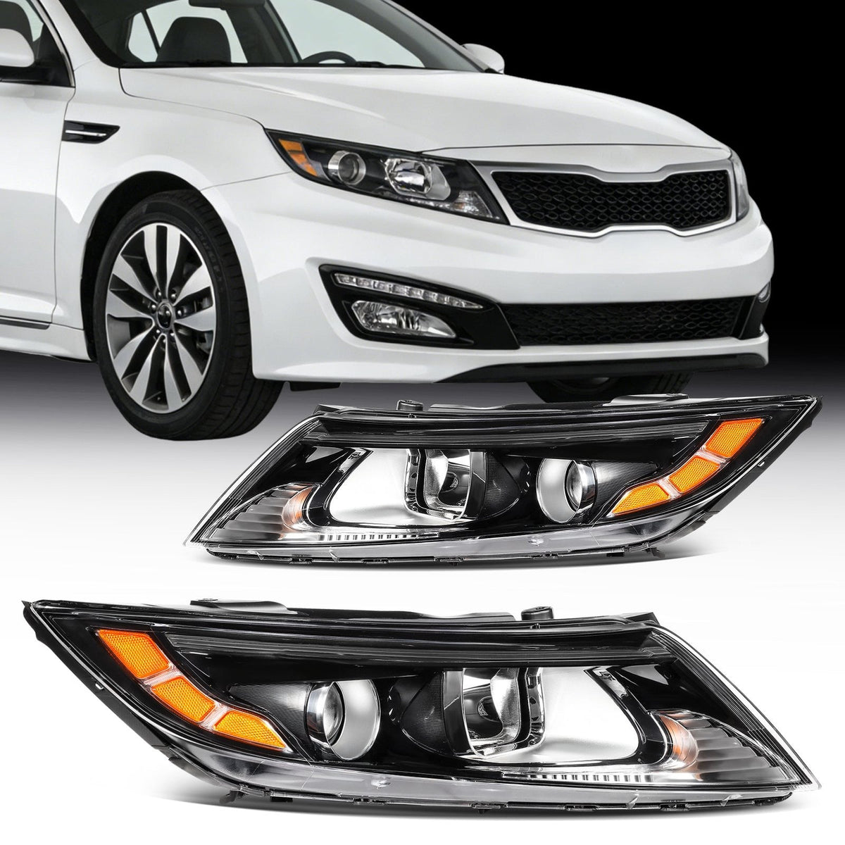 ECCPP Headlights Assembly For Kia Optima 2.0L 2.4L 2011-2013 Pair Black Amber 6B93BC-57