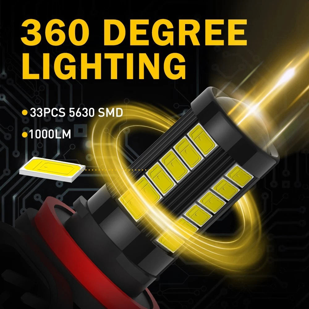 AUXITO H11 H16 H8 LED Fog Driving Light 6000K Super Bright Bulbs 2000LM 6G33 EOA AUXITO