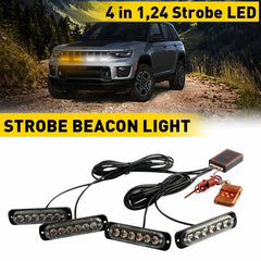 4PCS 6-LED STROBE LIGHTS FLASHING WARNING BEACON WHITE AMBER 12V REMOTE CONTROL 6B93BC-57