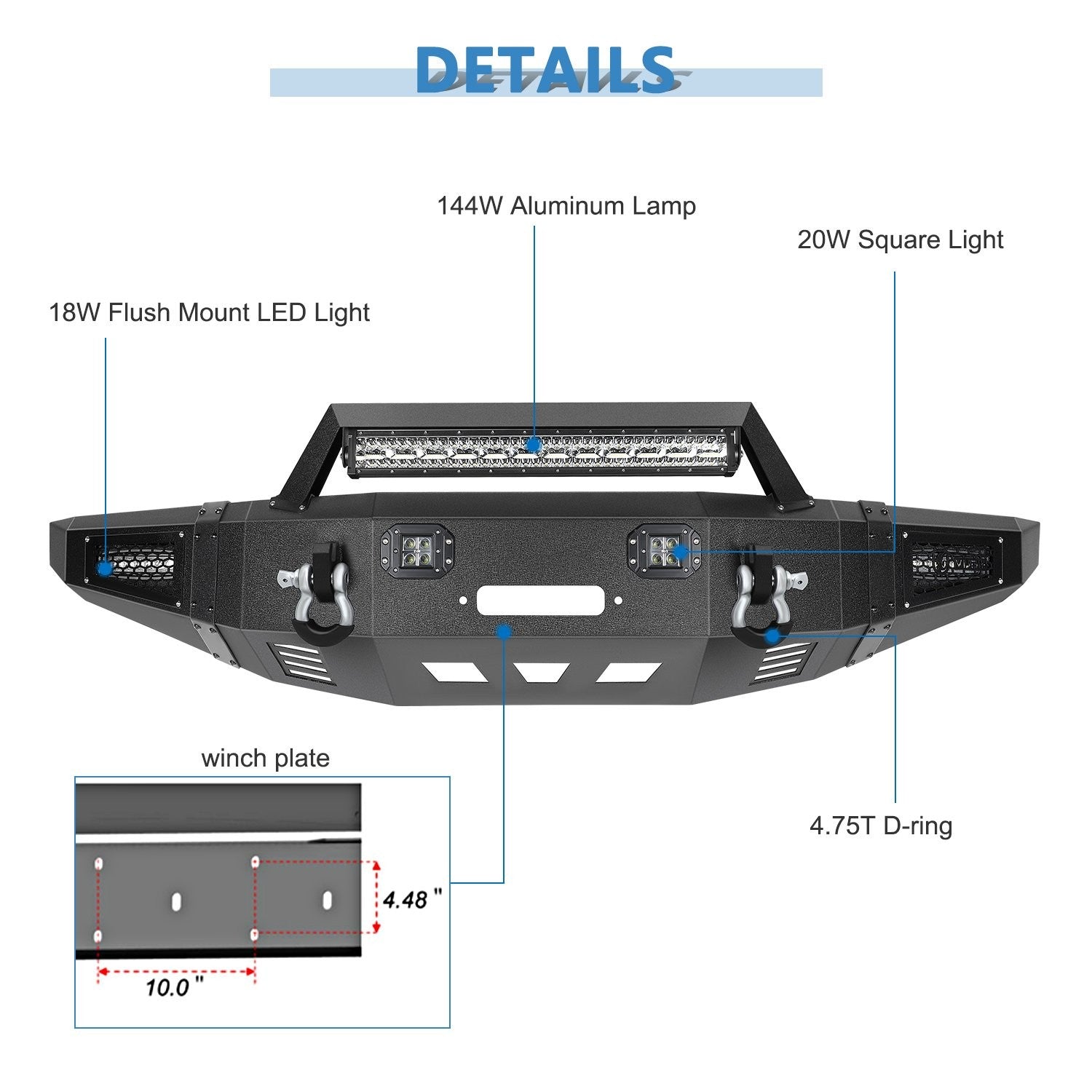 Powder Coated Front Bumper Assembly w/ Lights for 2009-2014 Ford F150 SVT Raptor KOEEP