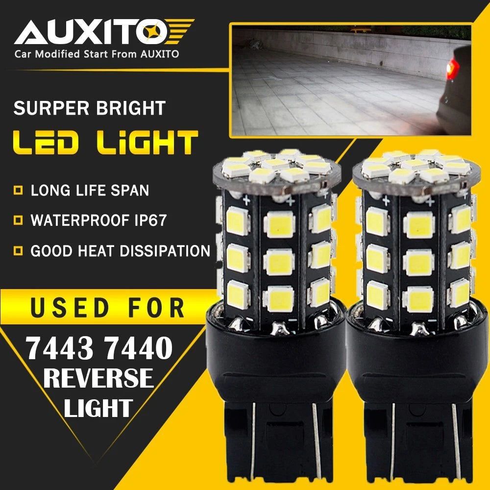AUXITO 2X 7443 7440 Back Up Reverse Light 6000K White LED Tail Bulb 33SMD EOA AUXITO