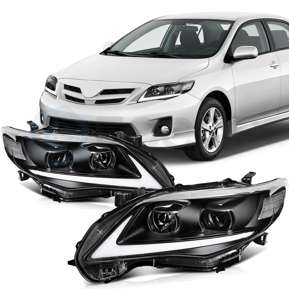 Pair LED Headlights Assembly For 2011-2013 Toyota For Corolla 1.8L 2.4L Black 6B93BC-57