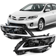 Pair LED Headlights Assembly For 2011-2013 Toyota For Corolla 1.8L 2.4L Black 6B93BC-57