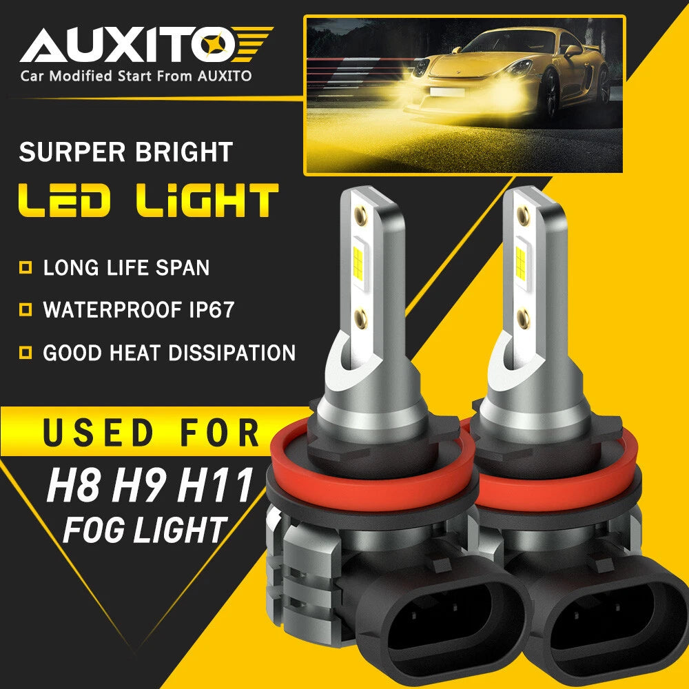 2X AUXITO H8 H11 H16 LED Fog Light DRL Bulb 4000LM Golden Yellow High Power L3A AUXITO