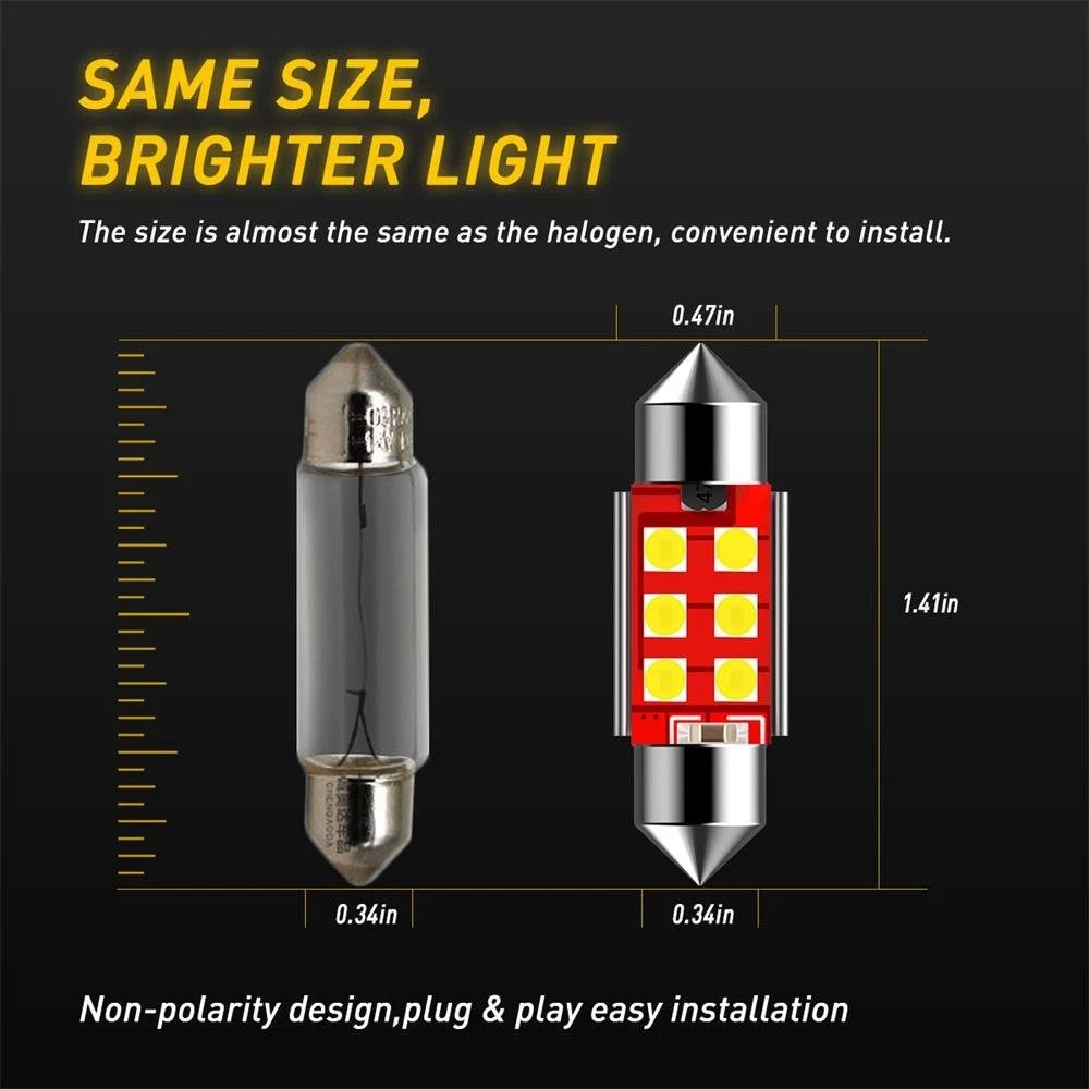 4X 36mm CANBUS Error Free 6 LED 3030 SMD 6418 6411 License Plate Dome Light Bulb 6B93BC-57