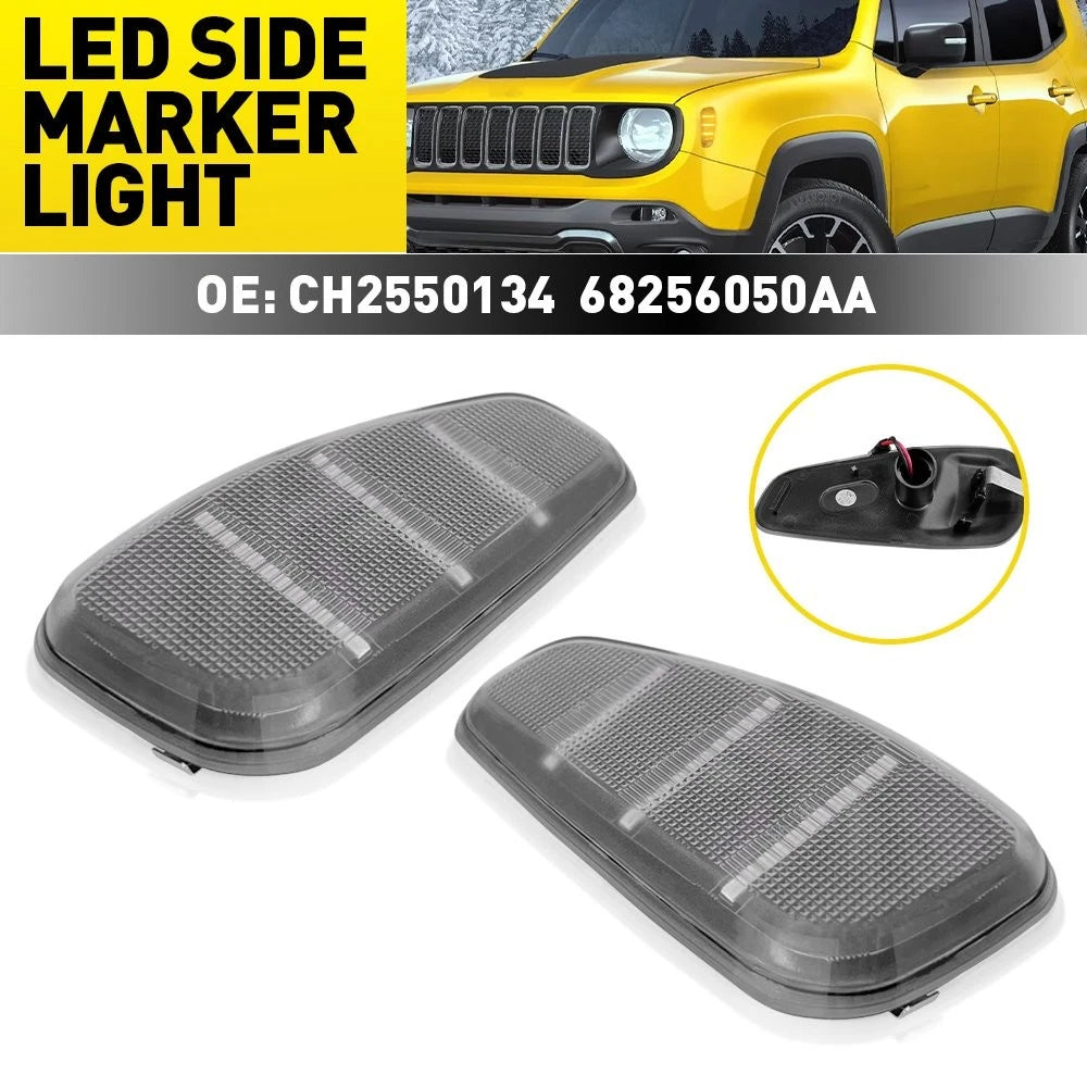 2x Amber LED Side Marker Lights Fender Lamps Clear For 2015-2023 Jeep Renegade A 6B93BC-57