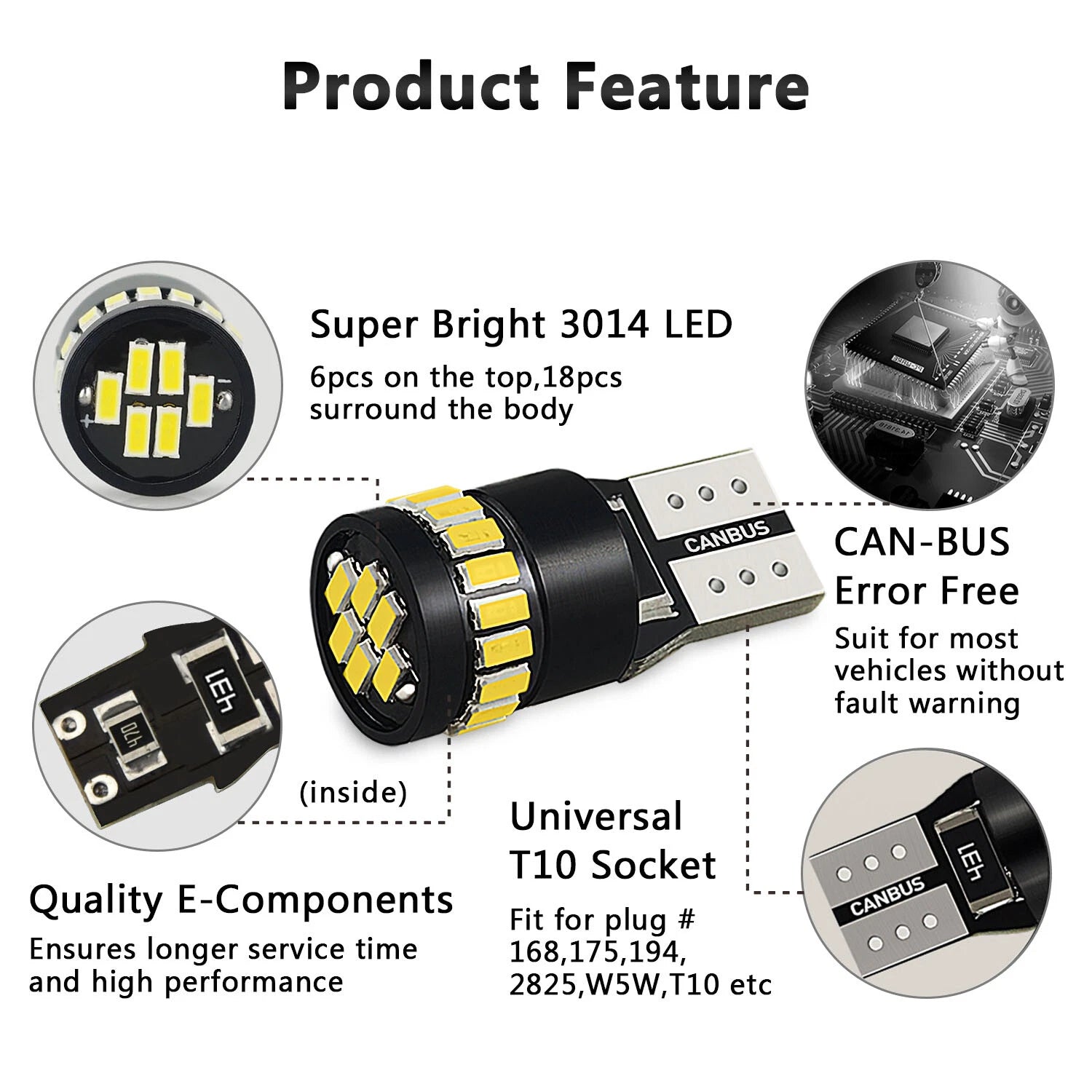 4X Canbus T10 168 194 LED Light Parking Bulb for 13-15 Honda Accord Sedan Coupe 6B93BC-57