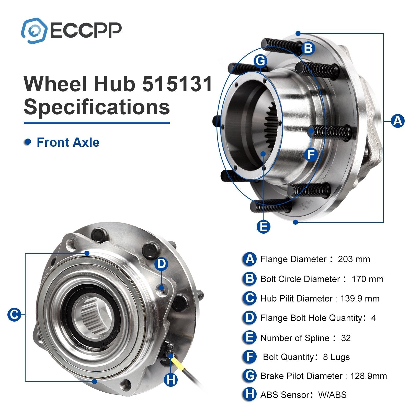 1Pc Wheel Hub Bearing Front 4WD For 2011-2016 Ford F-350 Super Duty Dually Only 6B93BC-57