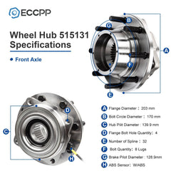 1Pc Wheel Hub Bearing Front 4WD For 2011-2016 Ford F-350 Super Duty Dually Only 6B93BC-57