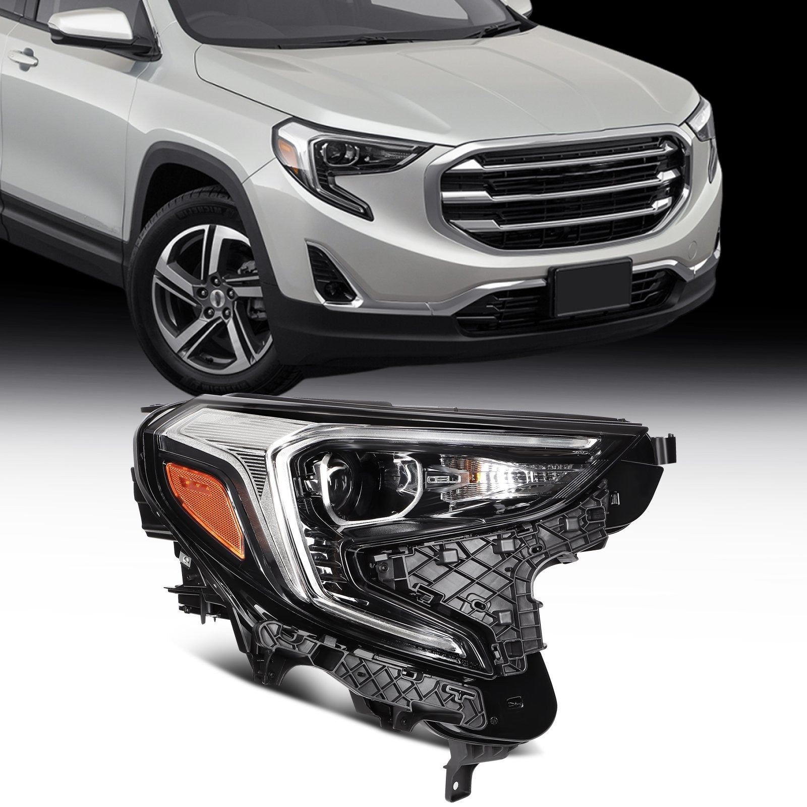Passenger Right Side Headlight Assembly For 2018-2021 GMC Terrain Black Amber KOEEP