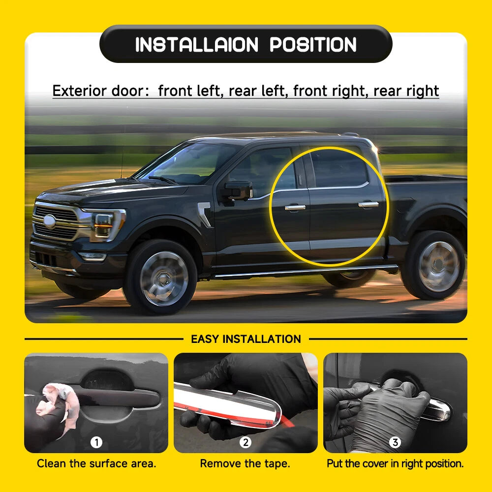 For 2021 2022 2023 2024 Ford F150 Chrome Door Handle Covers F-150 W/O Smartkey A 6B93BC-57