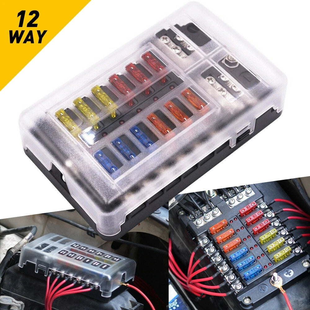Fuse Box with Negative Bus Blade Fuses Holder Block LED for Car Boat Truck EOA 6B93BC-57