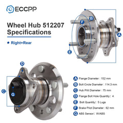 1Pc Wheel Hub Bearing Rear Right For Toyota Camry Solara Lexus ES300 ES330 ES350