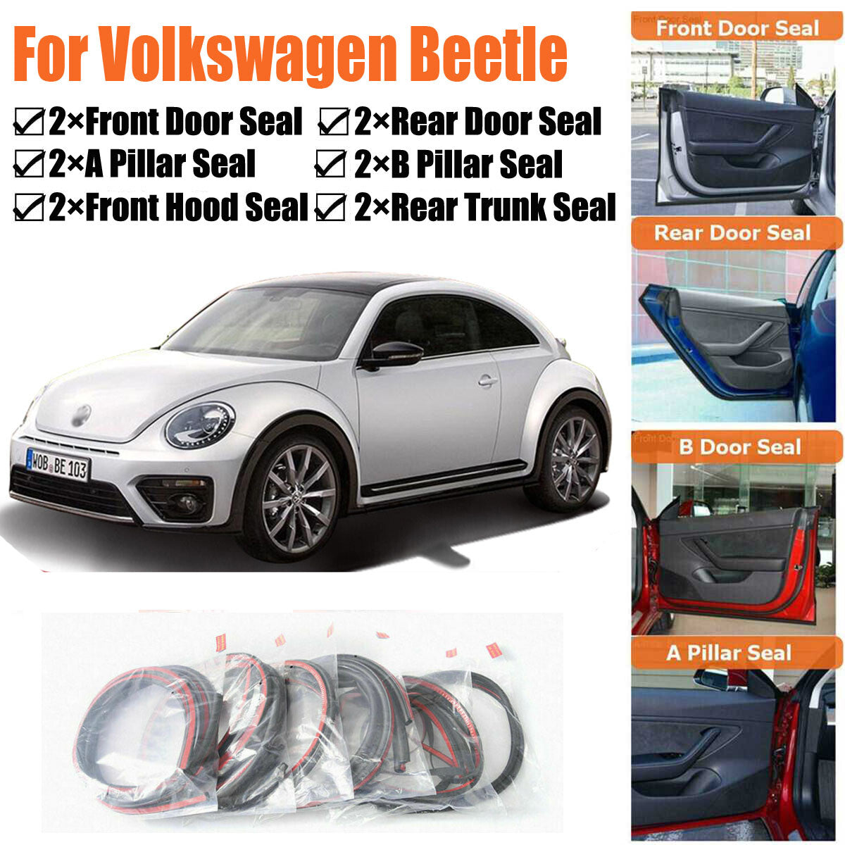 Door Rubber Seal Strips Weather Draft Noise Reduction Kit For Volkswagen Beetle