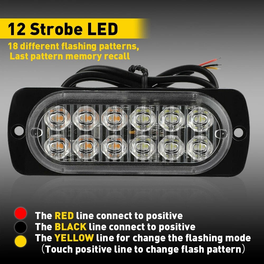 4X 12 LED Car Truck Beacon Warning Flash Strobe Light Bar Amber/White EOA 6B93BC-57