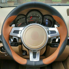 Top Leather Steering Wheel Hand-stitch on Wrap Cover For Porsche Panamera 2012