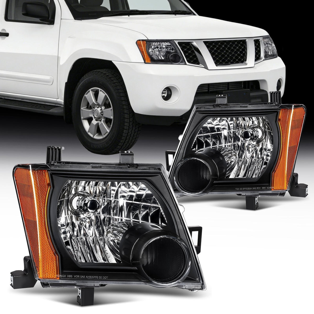 Pair Headlights Assembly For 2005-2010 Nissan For Xterra 2.5L 4.0L Black Amber 6B93BC-57