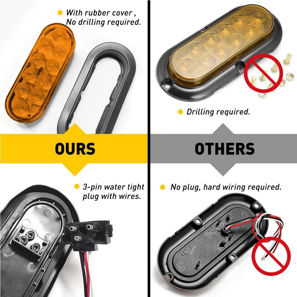 2X 6" Oval Amber LED 10 Trailer Truck Side Turn Marker Signal Tail Light Grommet 6B93BC-57