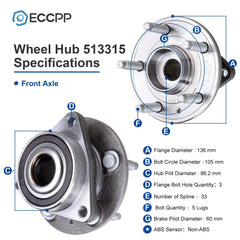 1Pc Wheel Hub Bearing Front For 2011 2012 2013 2014 2015 Chevy Cruze w/15" Wheel KOEEP