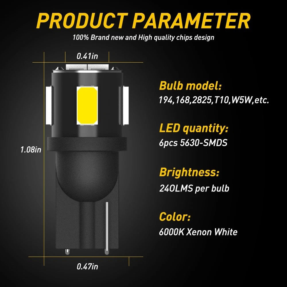 AUXITO 20pcs 6000K T10 194 168 Car Interior Kit Side Marker LED Light Bulb White AUXITO
