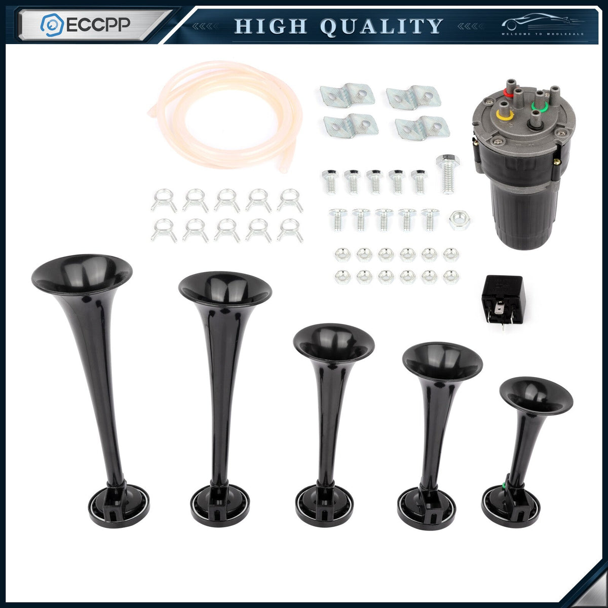 Dixie Musical 5 Black Plastic Trumpet Air Horn Dukes of Hazzard General Lee Kit 6B93BC-57